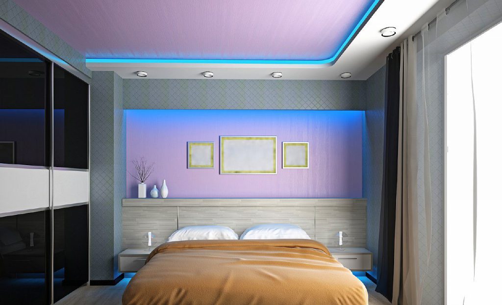 светодиодная подсветка натяжного потолка в спальне