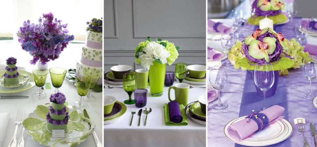 Фиолетовый и зеленый цвета в сервировке стола