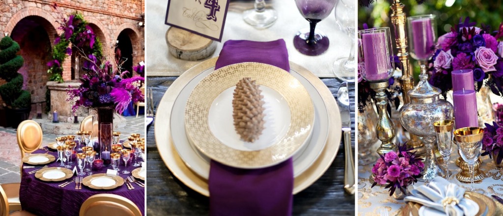 Фиолетовый и золотой в сервировке стола