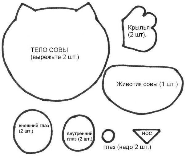 Аппликация "Сова" из листьев, ткани и из цветной бумаги с шаблонами