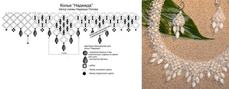 Свадебное колье из бисера: мастер-класс со схемами