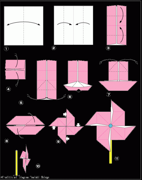 Вертушка из бумаги своими руками в технике оригами со схемами
