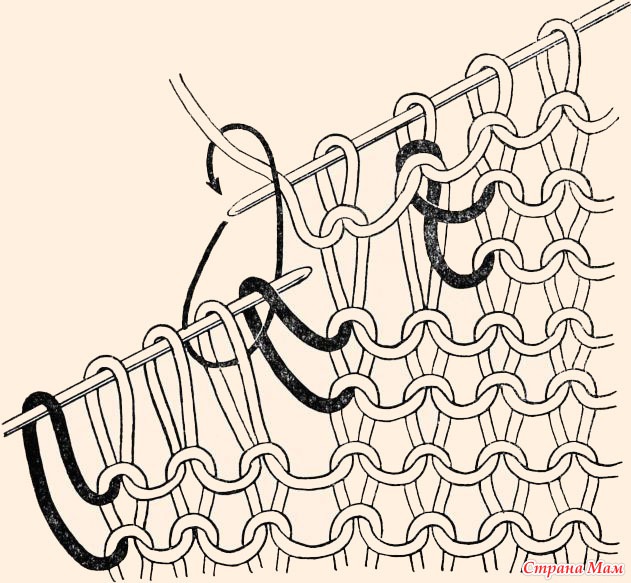 Как вязать скрещенную изнаночную петлю из накида с видео