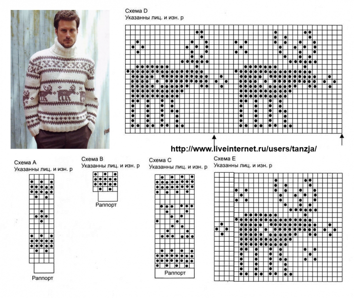 Мужской свитер с оленями: схема вязания спицами с видео и фото