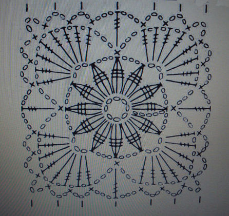 Квадратные мотивы для вязания крючком.Схемы