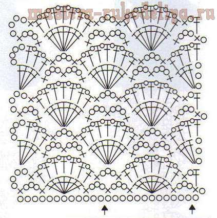 Схемы узора "веер" крючком с описанием и видео
