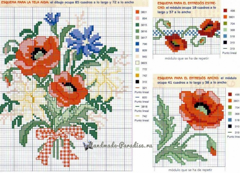Красные маки - схемы вышивки крестом