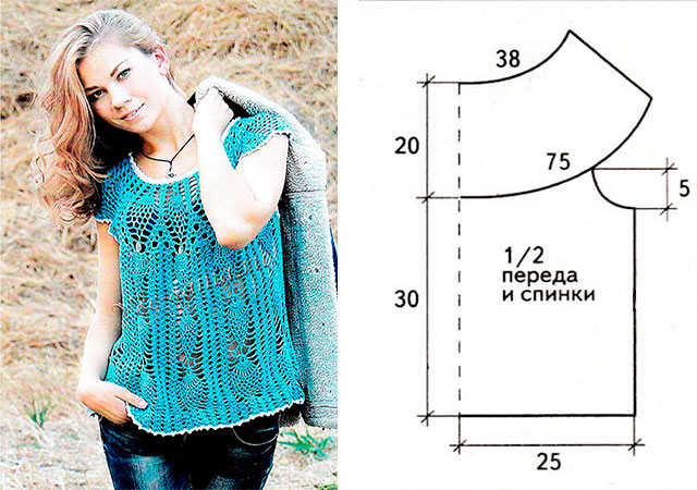 Ажурный топ крючком из мотивов для начинающих с фото и видео