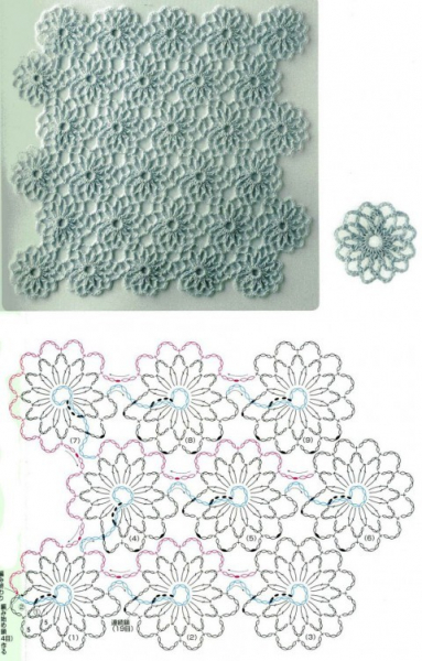 Безотрывное вязание мотивов крючком с подробным описанием и схемами
