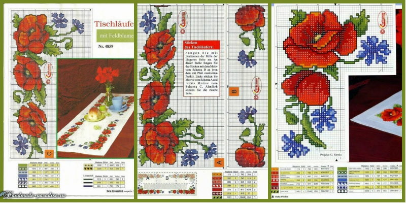 Красные маки - схемы вышивки крестом